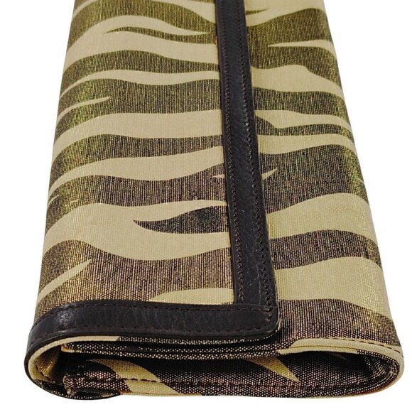 CHARLES DAVID Elena Brown & Gold Zebra Print Coated Canvas Wristlet Clutch - Picture 5 of 10